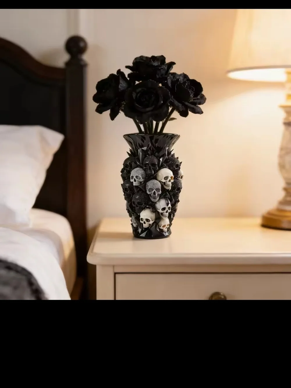 Black Skull Cluster Accent Vase - Gothic Decorative Vase
